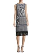 Sleeveless Patchwork Fringe-hem Dress