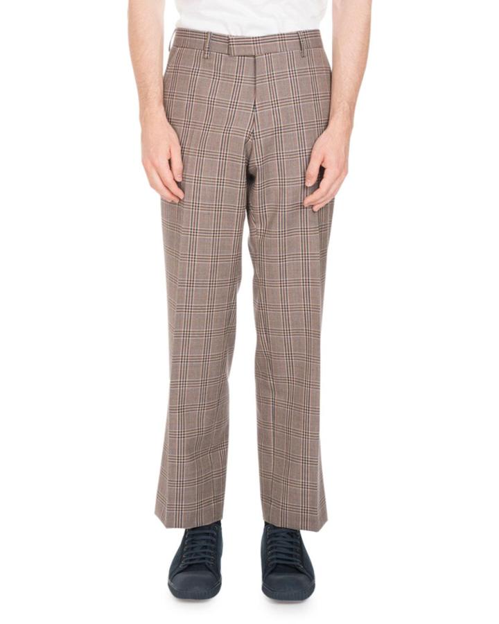 Plaid Wool Straight-leg Trouser Pants