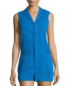Layered-back Sleeveless Short Jumpsuit, Aqua