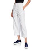 Cuffed Wide-leg Twill Pants W/ Pockets