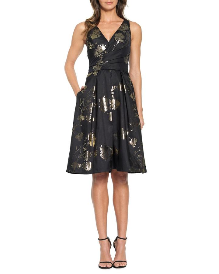 Metallic Floral Jacquard Cocktail Dress