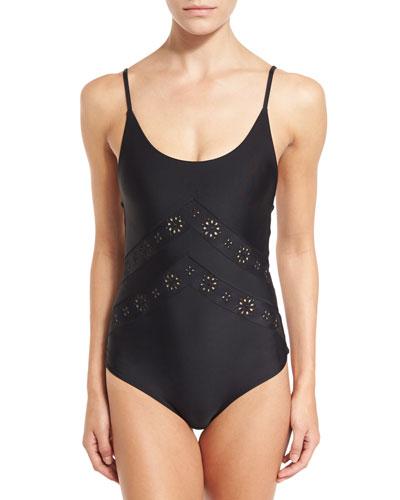 Alyssa Scoop-neck Swimsuit, Theia Eyelet Black