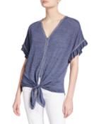 V-neck Tie-front Ruffle-sleeve Top