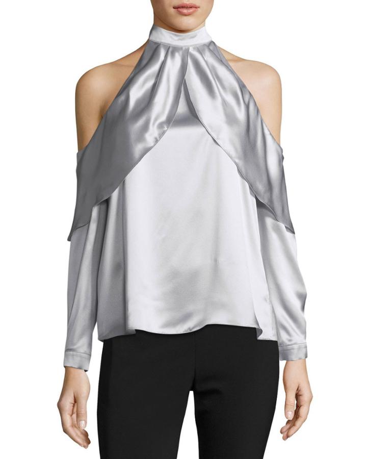 Sonelle Mock-neck Cold-shoulder Silk