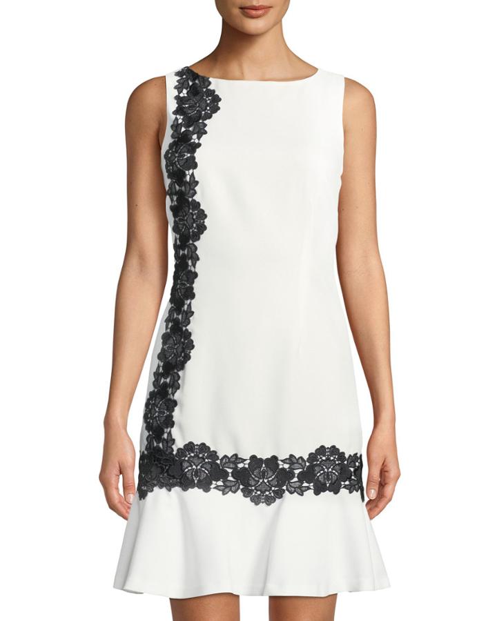 Lace-embroidered Flounce-hem Dress