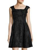 Square-neck Brocade Dress, Black Pattern