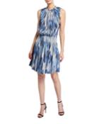 Printed Keyhole Front Smock Waist Dress