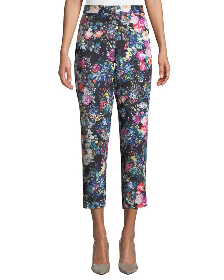 Floral-print Straight-leg Cropped Pants