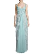 Sleeveless Sweetheart-neck Layered Lace Dress, Old