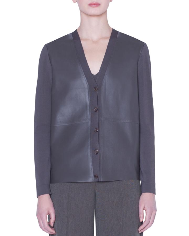 Crepe-back Napa Leather Button-front Jacket
