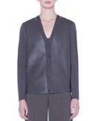 Crepe-back Napa Leather Button-front Jacket