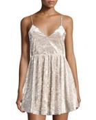 Crushed Velvet Spaghetti-strap Dress, Gray