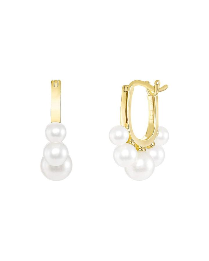 Pearl Basket Huggie Earrings