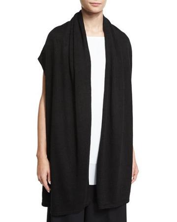 Open-front Long Sweater Vest, Black
