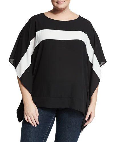 Colorblock Poncho, Rich Black