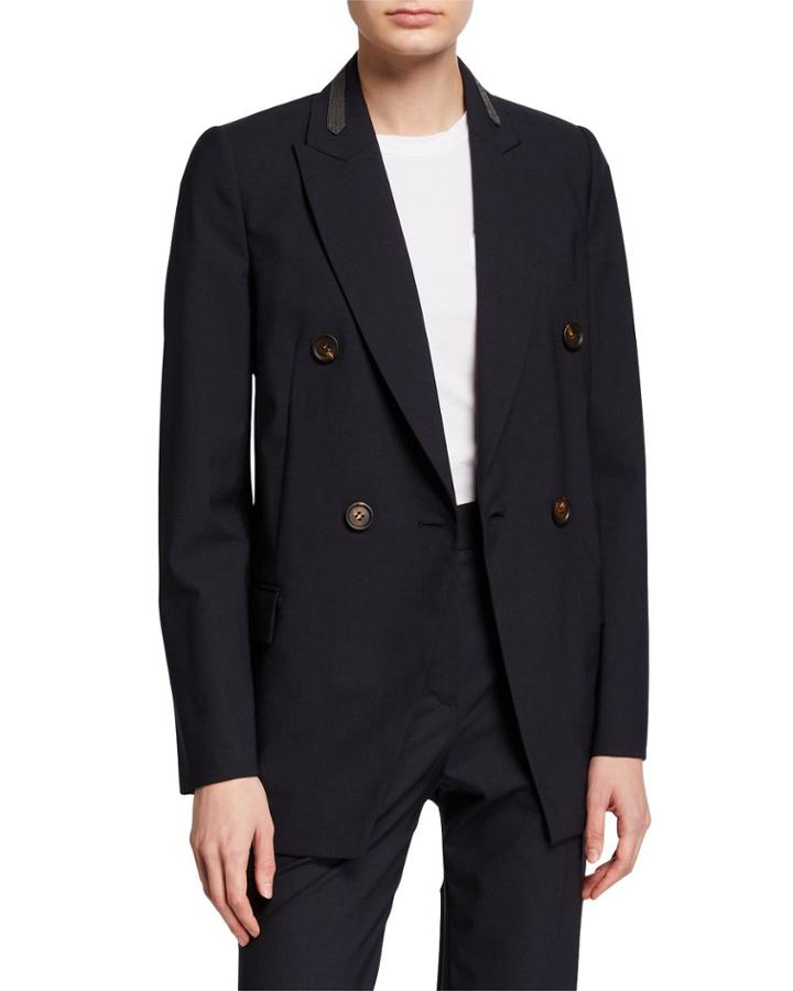Monili-collar Wool Blazer Jacket