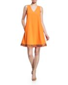 Bugle-beaded Sleeveless Silk-cady A-line Dress