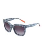 Ridged Marbled Square Plastic Sunglasses, Black/gray