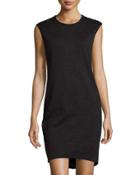 Sleeveless Quilted Jacquard Dress, Black