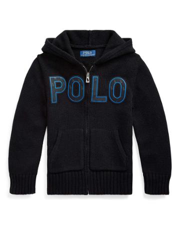 Boy's Knit Hooded Sweater Jacket W/ Silicone Patches,