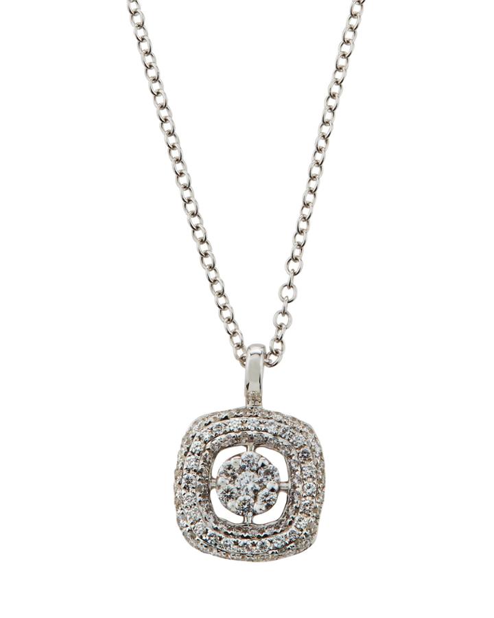 18k White Gold Open Diamond Square Necklace