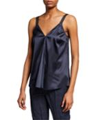 Shiny V-neck Tank With Grosgrain