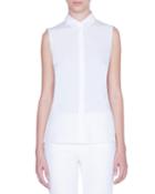 Sleeveless Button-front Shirt With Embroidered-peplum Back