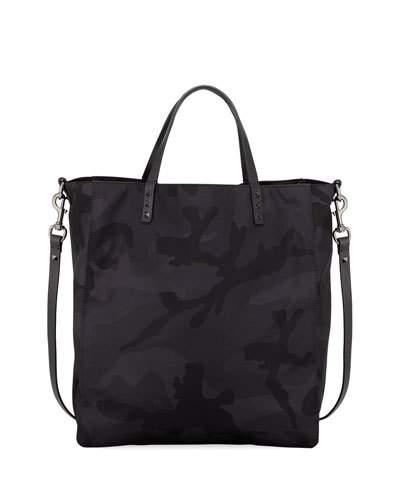Camouflage Nylon Tall Tote Bag, Black