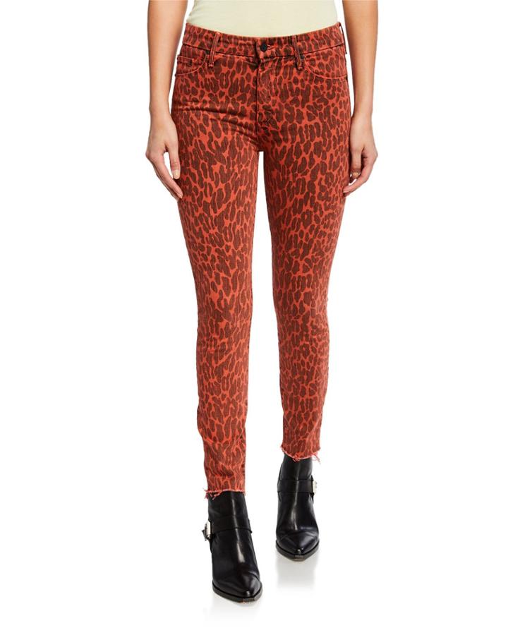 Looker Leopard-print High-waist Ankle Fray Jeans