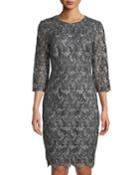 3/4-sleeve Plume-embroidered Guipure Dress