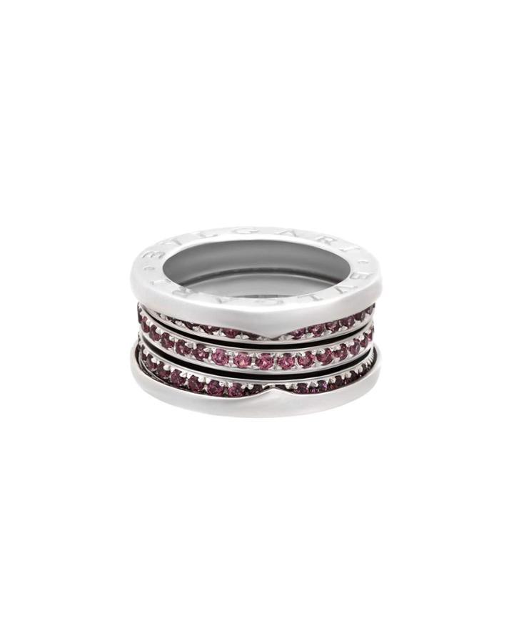 B.zero1 18k White Gold Short Ring W/ Pink Sapphires,