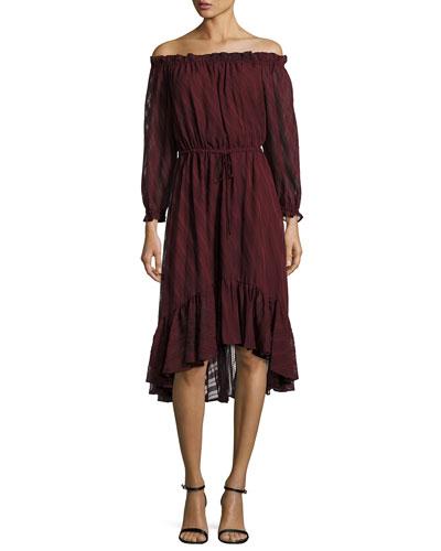 Ruffle Drawstring High-low Dress, Burgundy/baez