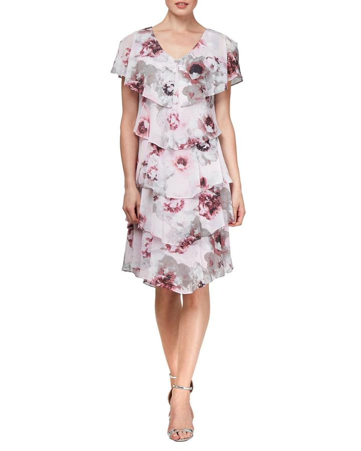 Glitter Floral V-neck Short-sleeve Dress