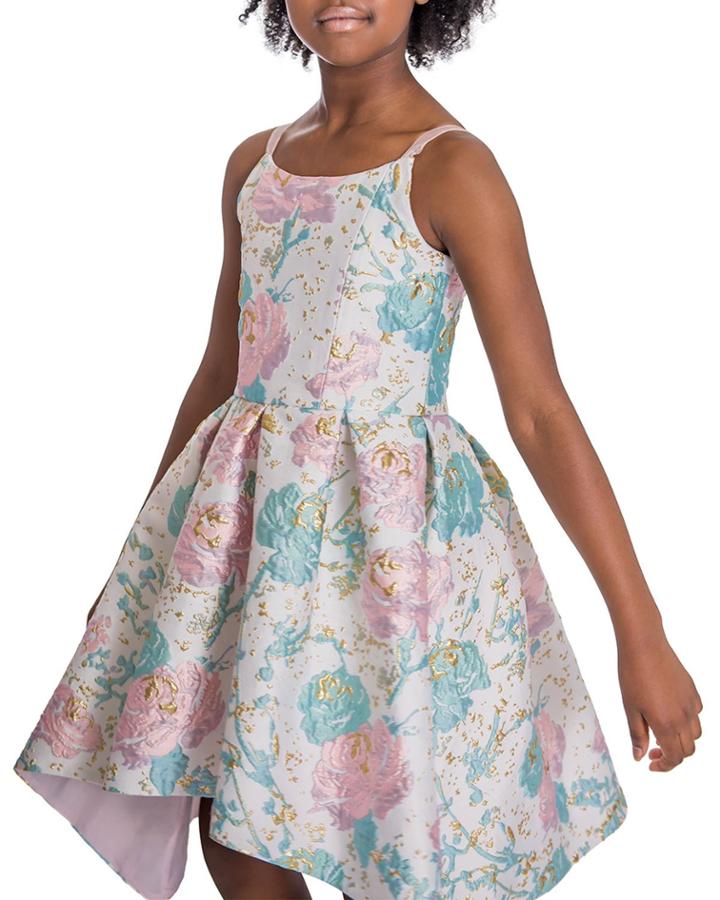 Serenity Metallic Rose Brocade Sleeveless High-low Dress,