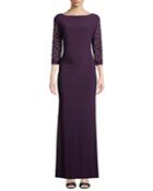 Beaded-sleeves Ruched Column Gown
