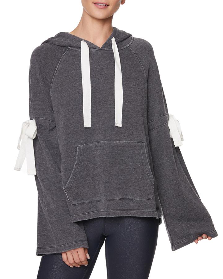 Distressed Bow Bell-sleeve Hoodie