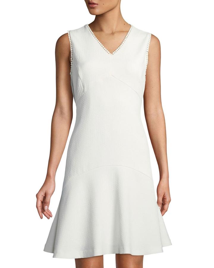 Crochet-trimmed V-neck Flounce Dress