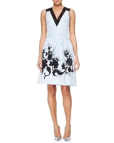 Floral-embroidered Faille Cocktail Dress
