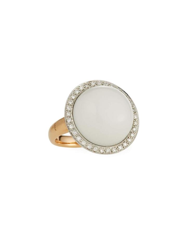 Round 18k White Agate & Diamond Ring,