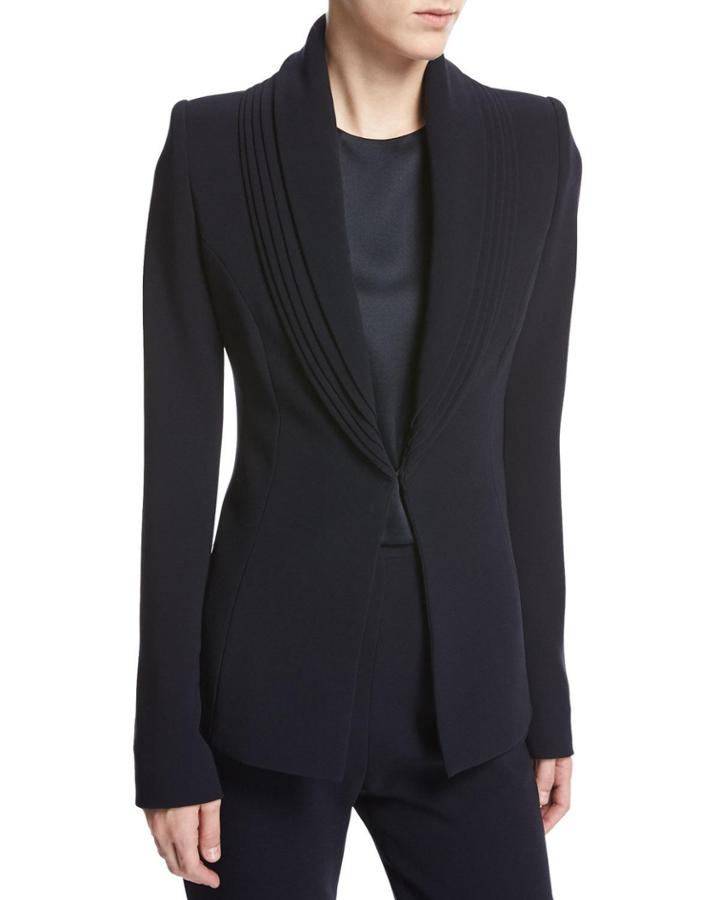 Layered Petal-lapel Crepe Blazer, Navy