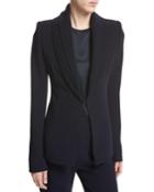 Layered Petal-lapel Crepe Blazer, Navy