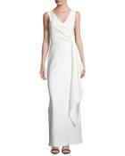 Sleeveless Crepe Column Gown, Ivory