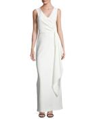 Sleeveless Crepe Column Gown, Ivory