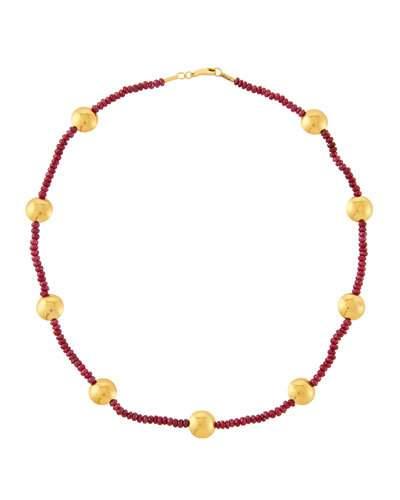 Beaded Yellow Gold & Ruby Necklace