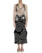 Sleeveless U-neck Embroidered Tunic, Black