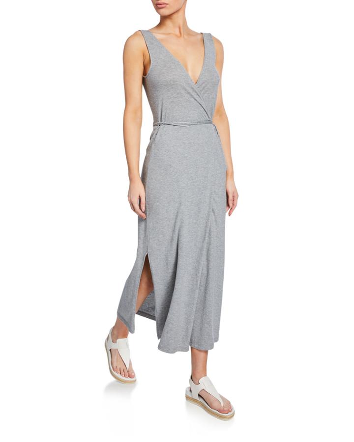 V-neck Sleeveless Jersey Wrap Dress