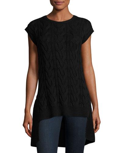 Sleeveless Cable-knit Sweater Tunic, Black