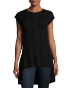 Sleeveless Cable-knit Sweater Tunic, Black