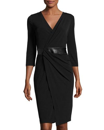 Tia Faux-wrap Ruched Dress, Black