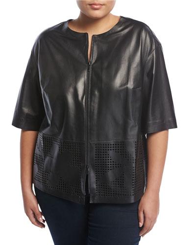 Sabina Half-sleeve Leather Jacket, Black,